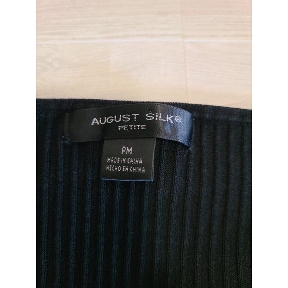 August Silk Black Ribbed Knit Top PM – Silk Cashmere Wool Blend 3/4 Sleeve - Picture 4 of 9